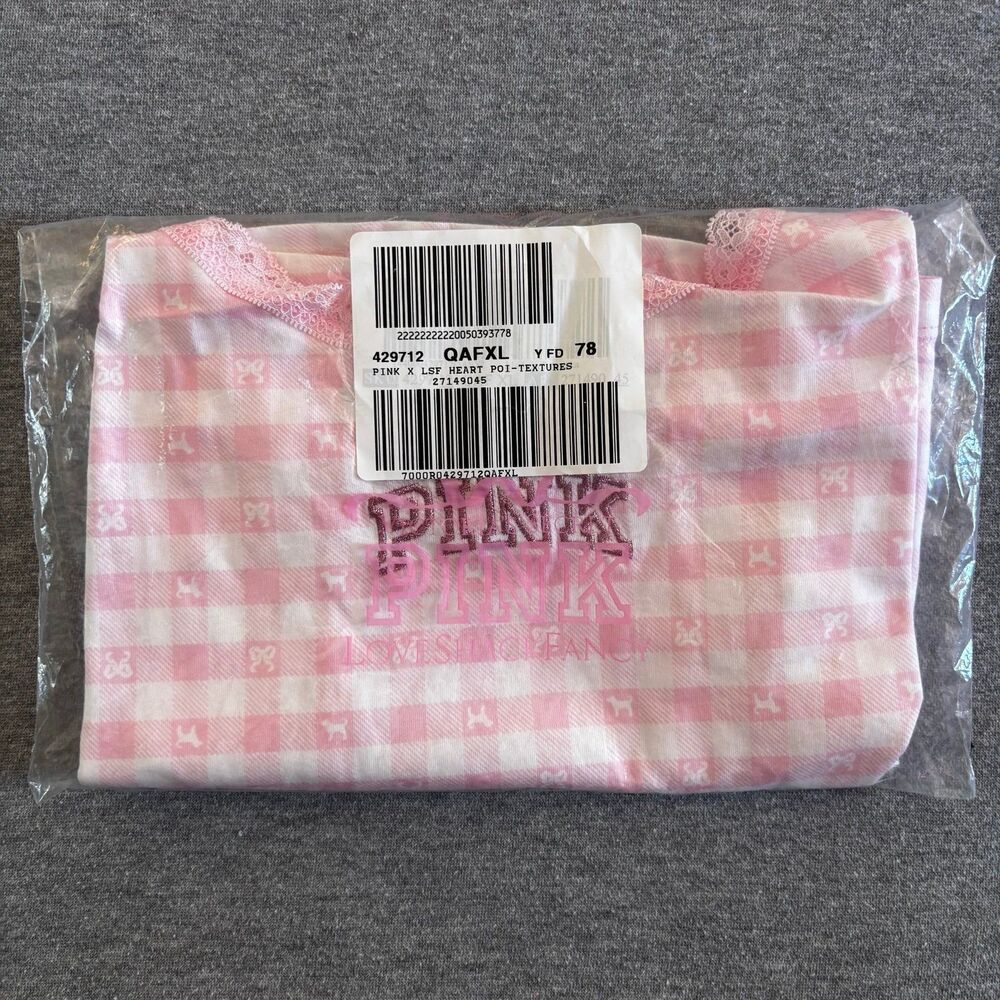 PINK x LoveShackFancy Cotton Cami Tank Top Icon Gingham Pink & White Plaid XL - Picture 12 of 12